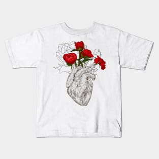 Human anatomical heart with flowers Kids T-Shirt